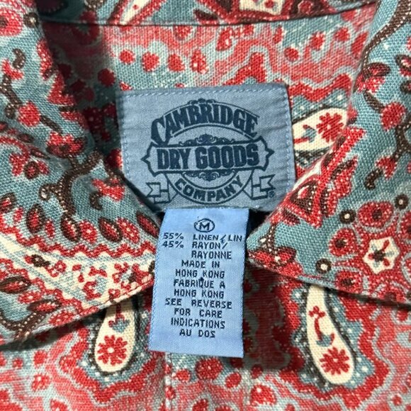 Cambridge Dry Goods Co. Men’s Linen Boho Shirt – Red & Blue Paisley – Size M - Picture 5 of 10